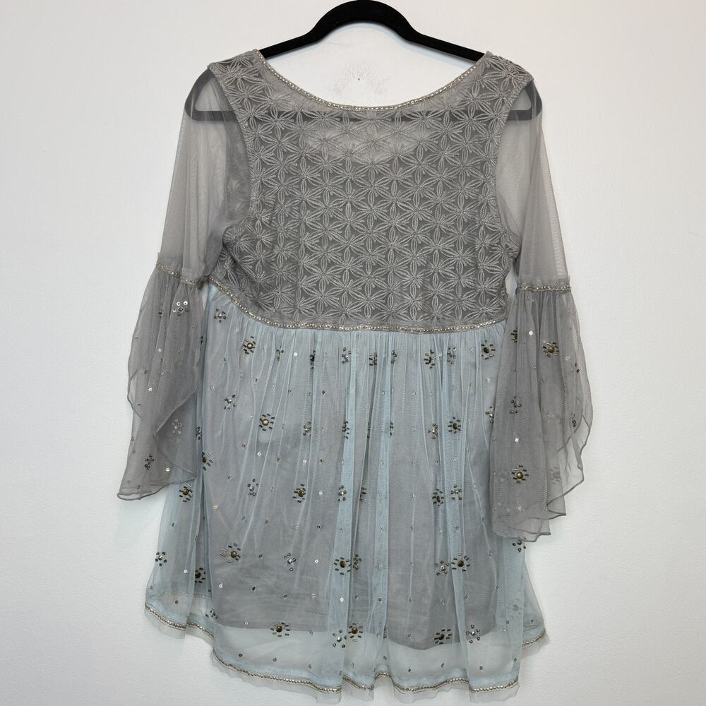 Free People sheer boho blouse beaded embroidered MD festival vacation - Picture 6 of 10